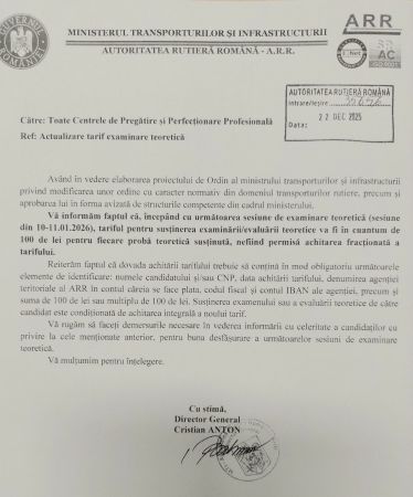 100 LEI TAXA EXAMEN / PROBA